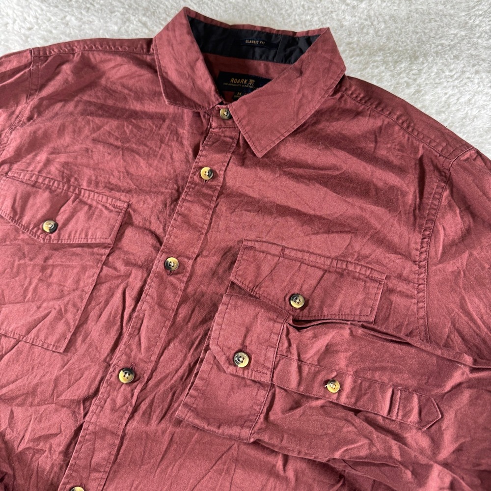 Roark Shirt Mens Medium‎ Red Solid Classic Fit Lightweight Shirt Button Down Up